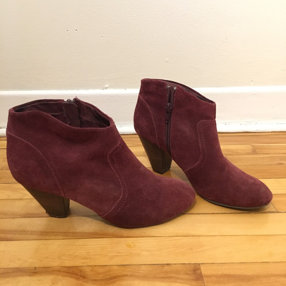 Wine Coloured Suede Booties (size 7) - Picture 2 of 3
